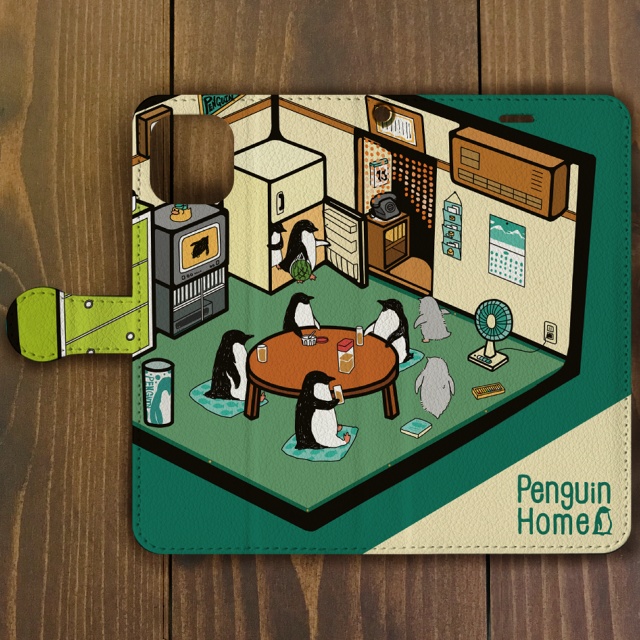 ペンギン【iPhone12・iPhone SE2対応】ペンギン・ホーム グリーン手帳型 スマホケース iPhone用【各機種あります】