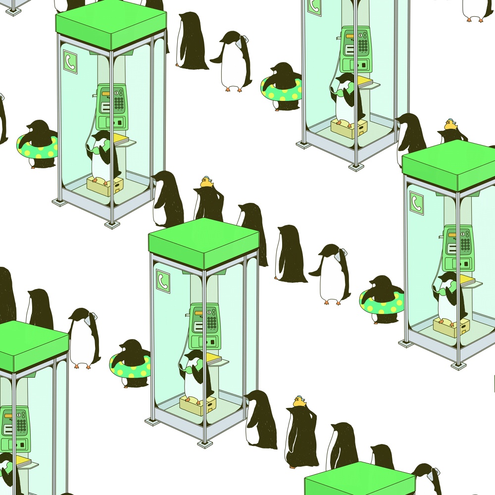 ペンギン【iPhone12・iPhoneSE2対応】ペンギン電話BOX・ホワイト手帳型 スマホケース iPhone用【各機種あります】