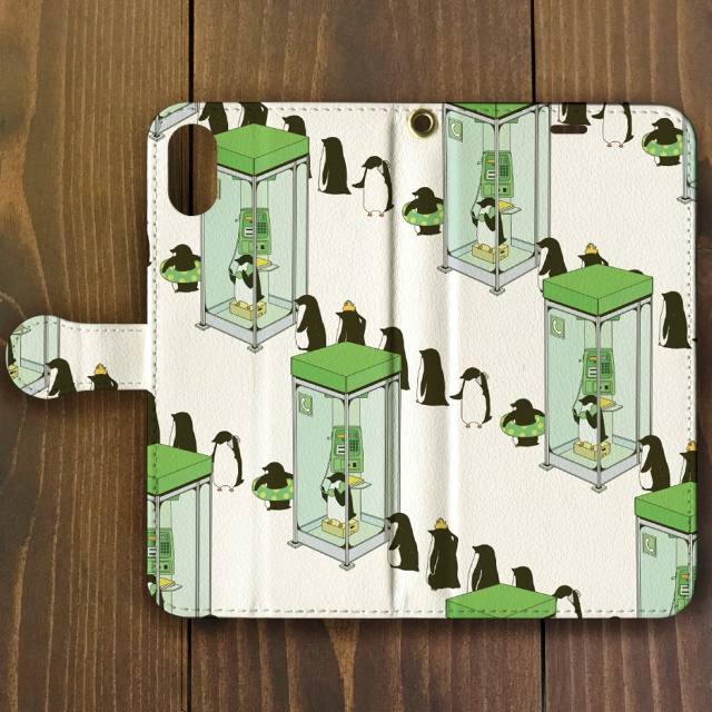 ペンギン【iPhone12・iPhoneSE2対応】ペンギン電話BOX・ホワイト手帳型 スマホケース iPhone用【各機種あります】
