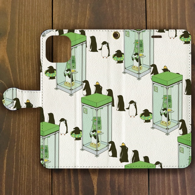 ペンギン【iPhone12・iPhoneSE2対応】ペンギン電話BOX・ホワイト手帳型 スマホケース iPhone用【各機種あります】