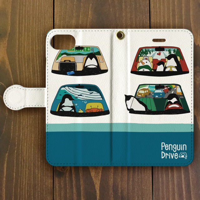 ペンギン【iPhone SE2・iPhone12対応】ペンギン・ドライブ ブルー手帳型 スマホケース iPhone用【各機種あります】