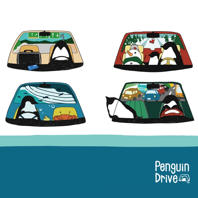 ペンギン【iPhone SE2・iPhone12対応】ペンギン・ドライブ ブルー手帳型 スマホケース iPhone用【各機種あります】