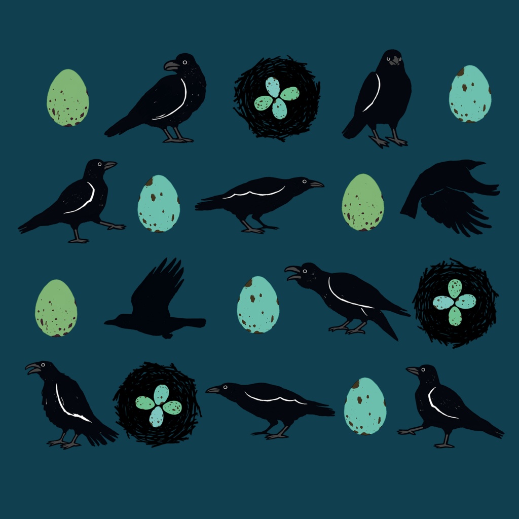 ハシボソガラス・ハシブトガラス【iPhone SE2・iPhone12対応】カラス・パターン・ブルー手帳型 スマホケース iPhone用【各機種あります】