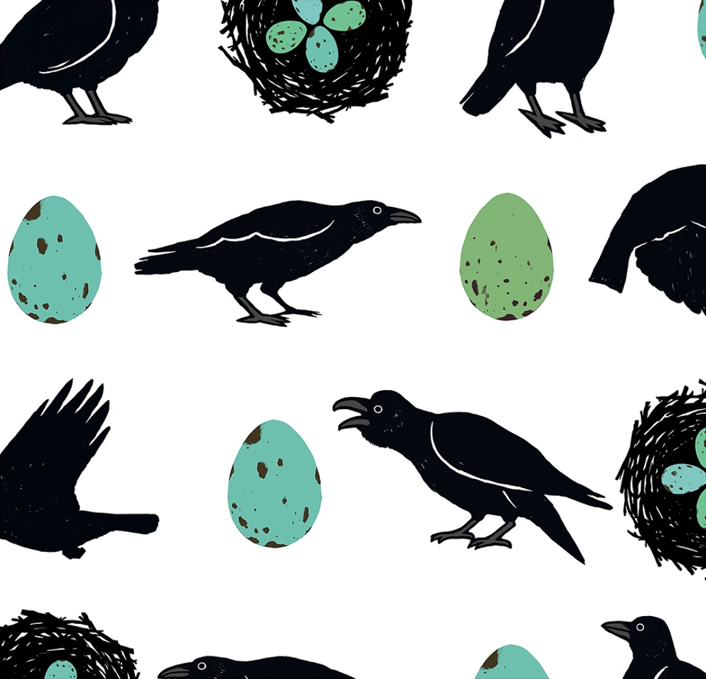 ハシボソガラス・ハシブトガラス【iPhone SE2・iPhone12対応】カラス・パターン・ホワイト 手帳型 スマホケース iPhone用【各機種あります】