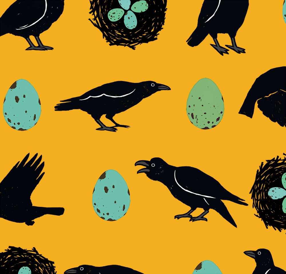 ハシボソガラス・ハシブトガラス【iPhone SE2・iPhone12対応】カラス・パターン・イエロー手帳型 スマホケース iPhone用【各機種あります】