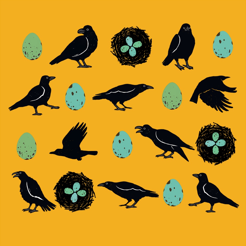 ハシボソガラス・ハシブトガラス【iPhone SE2・iPhone12対応】カラス・パターン・イエロー手帳型 スマホケース iPhone用【各機種あります】