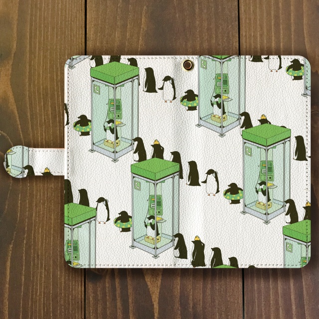 ペンギン ほぼ全機種対応 Lサイズ ペンギン電話box ホワイト手帳型 スマホケースlサイズ 各サイズあります ムクデザイン Booth