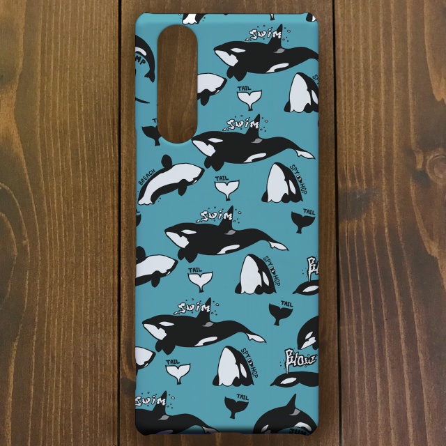 シャチ パターン ブルー スマホケース Xperia5 (SO-01M-SOV41)用【各機種制作中!】
