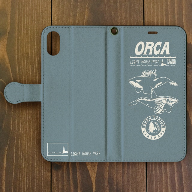 シャチ【iPhone SE2・iPhone12対応】オルカライトハウス・グレー 手帳型スマホケース iPhone用【各機種あります】