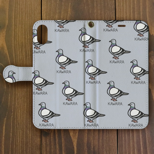 ハト【iPhone11・iPhoneXS対応】カワラバト・グレー手帳型スマホケース iPhone用【各機種あります】