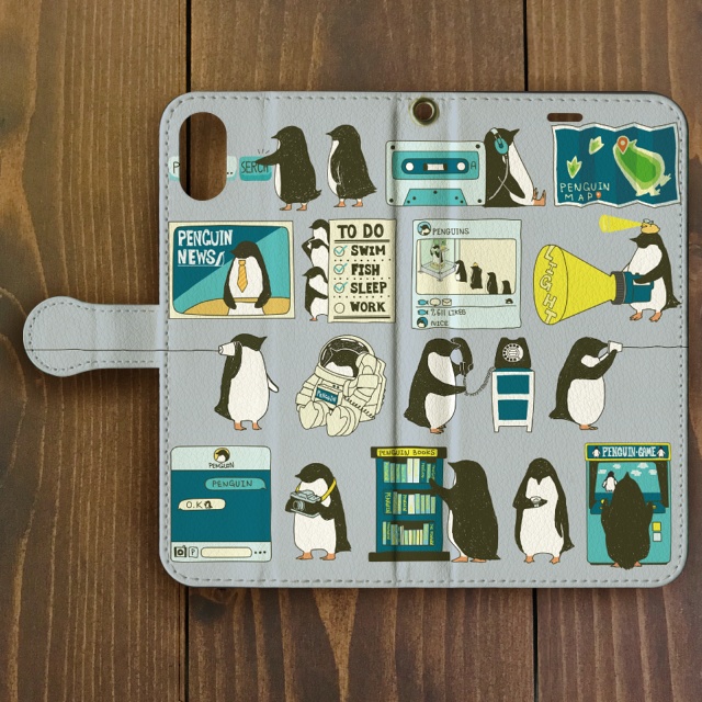 ペンギン【iPhone SE2・iPhone12対応】ペンギン・スマートフォン グレー手帳型 スマホケース iPhone用【各機種あります】