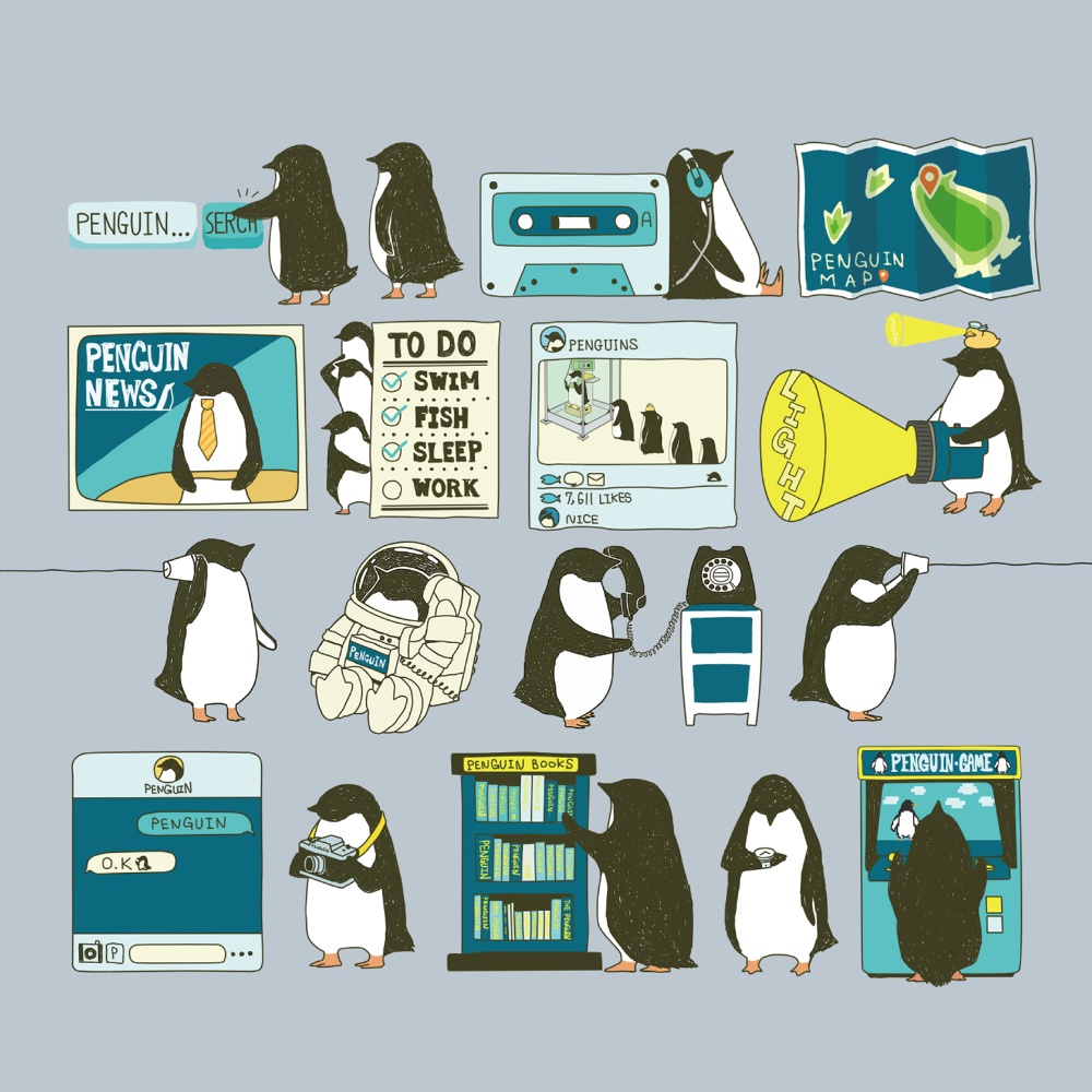 ペンギン【iPhone SE2・iPhone12対応】ペンギン・スマートフォン グレー手帳型 スマホケース iPhone用【各機種あります】