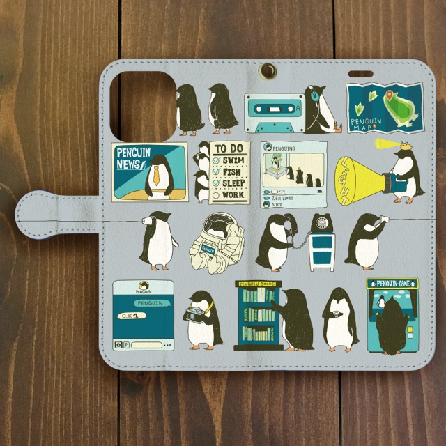 ペンギン【iPhone SE2・iPhone12対応】ペンギン・スマートフォン グレー手帳型 スマホケース iPhone用【各機種あります】