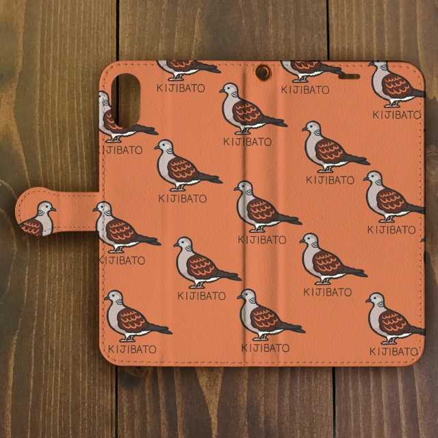 ハト【iPhone12・iPhoneXS対応】キジバト・オレンジ 手帳型スマホケース iPhone用【各機種あります】