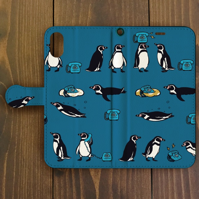 ペンギン【iPhone SE2・iPhone12対応】フンボルトペンギン・ブルー手帳型 スマホケース iPhone用【各機種あります】