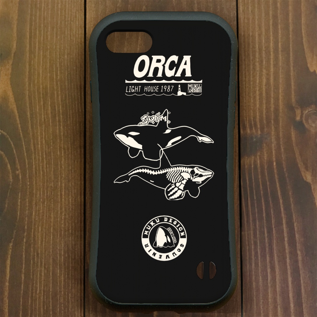 シャチ【iPhone12・iPhone11対応】オルカライトハウス オルカ・ブラック グリップケース iPhone用【各機種あります】