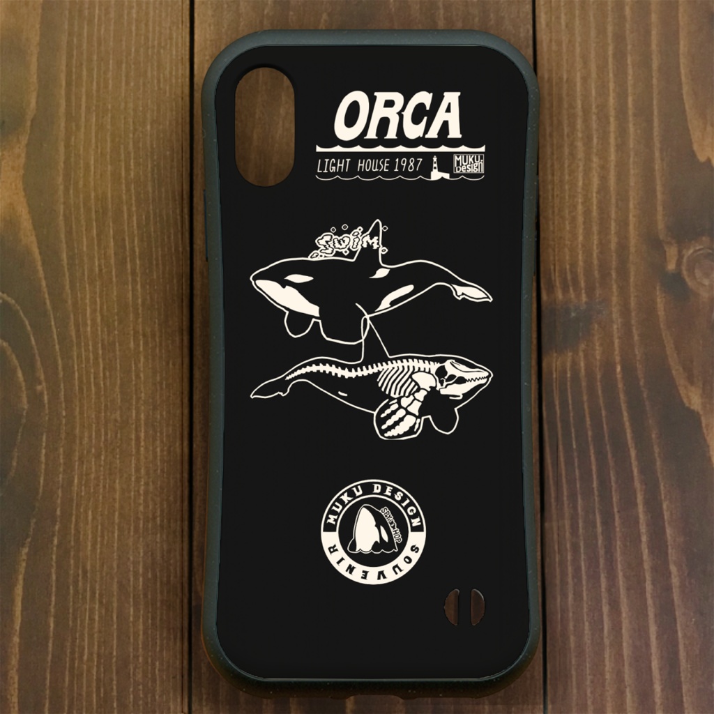 シャチ【iPhone12・iPhone11対応】オルカライトハウス オルカ・ブラック グリップケース iPhone用【各機種あります】