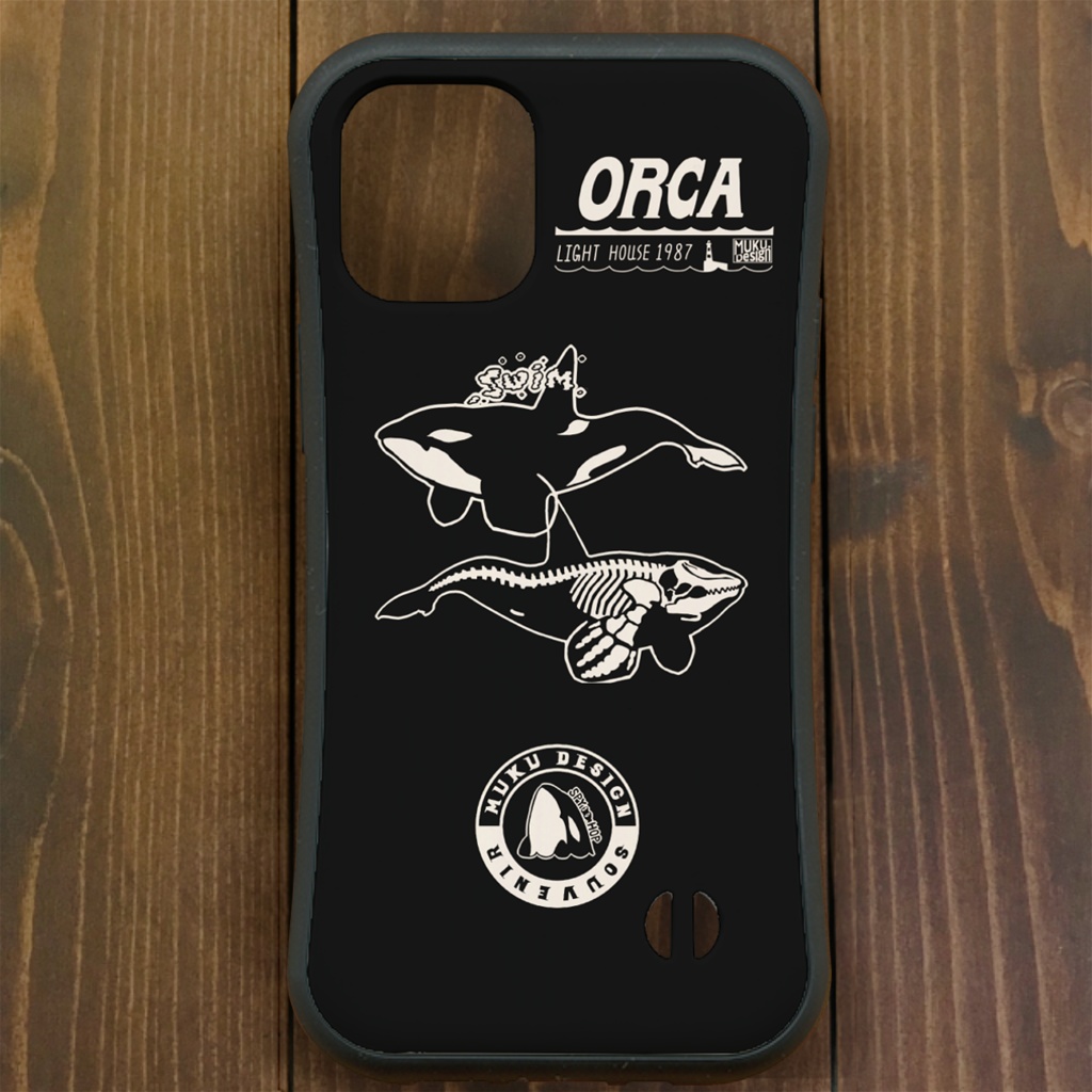 シャチ【iPhone12・iPhone11対応】オルカライトハウス オルカ・ブラック グリップケース iPhone用【各機種あります】