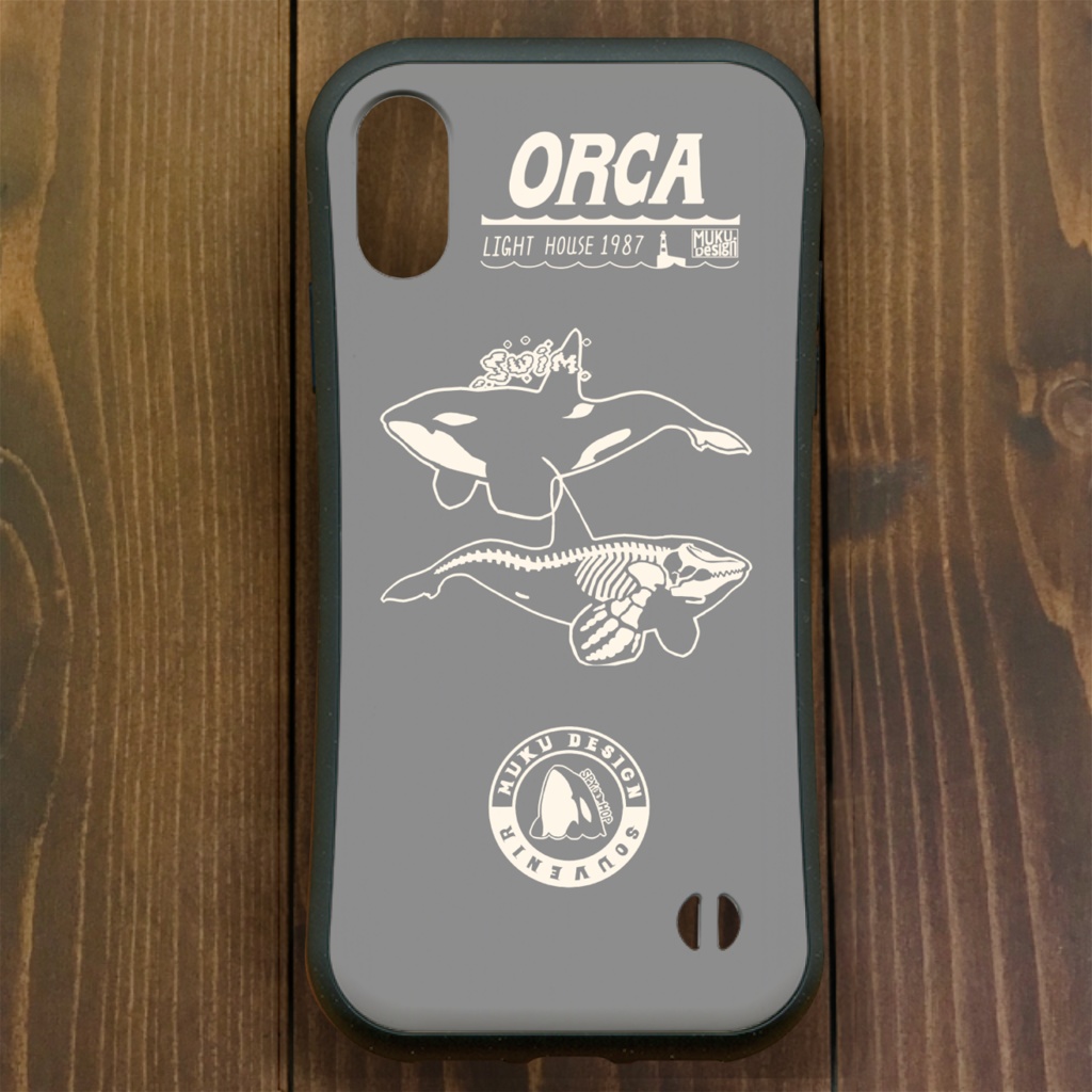 シャチ【iPhone14・iPhone15対応】オルカライトハウス サドルパッチグレー グリップケース iPhone用【各機種あります】