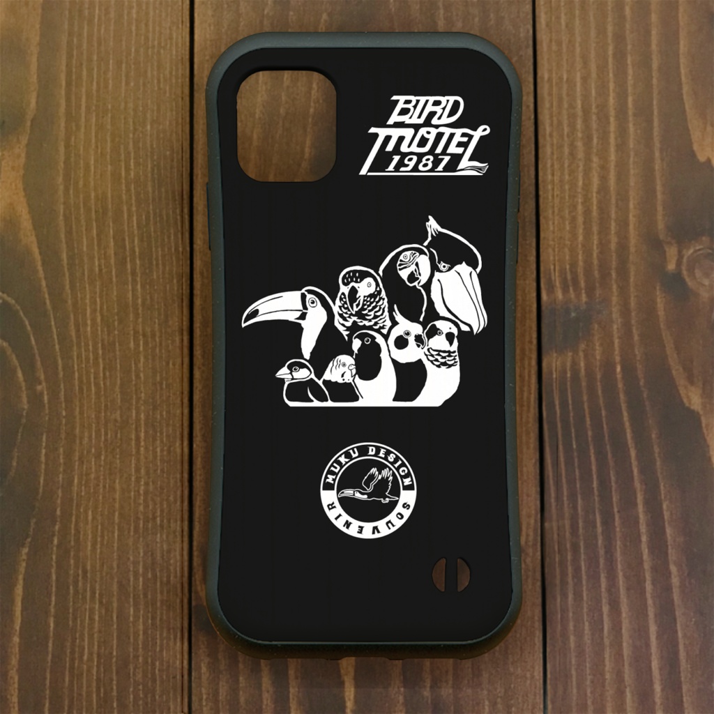 インコ【iPhone12・iPhone11対応】バードモーテル・ グリップケースミッドナイトブラック iPhone用【各機種あります】