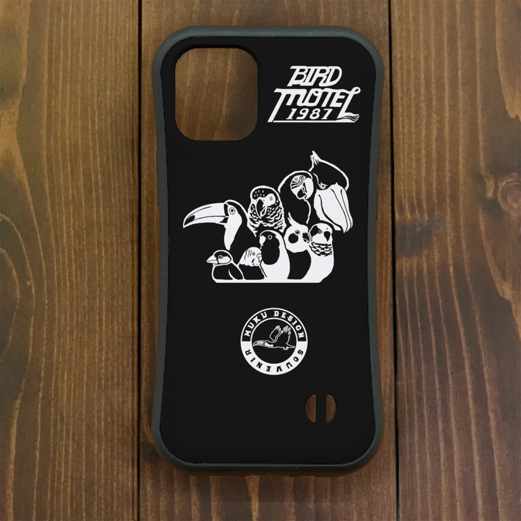 インコ【iPhone12・iPhone11対応】バードモーテル・ グリップケースミッドナイトブラック iPhone用【各機種あります】