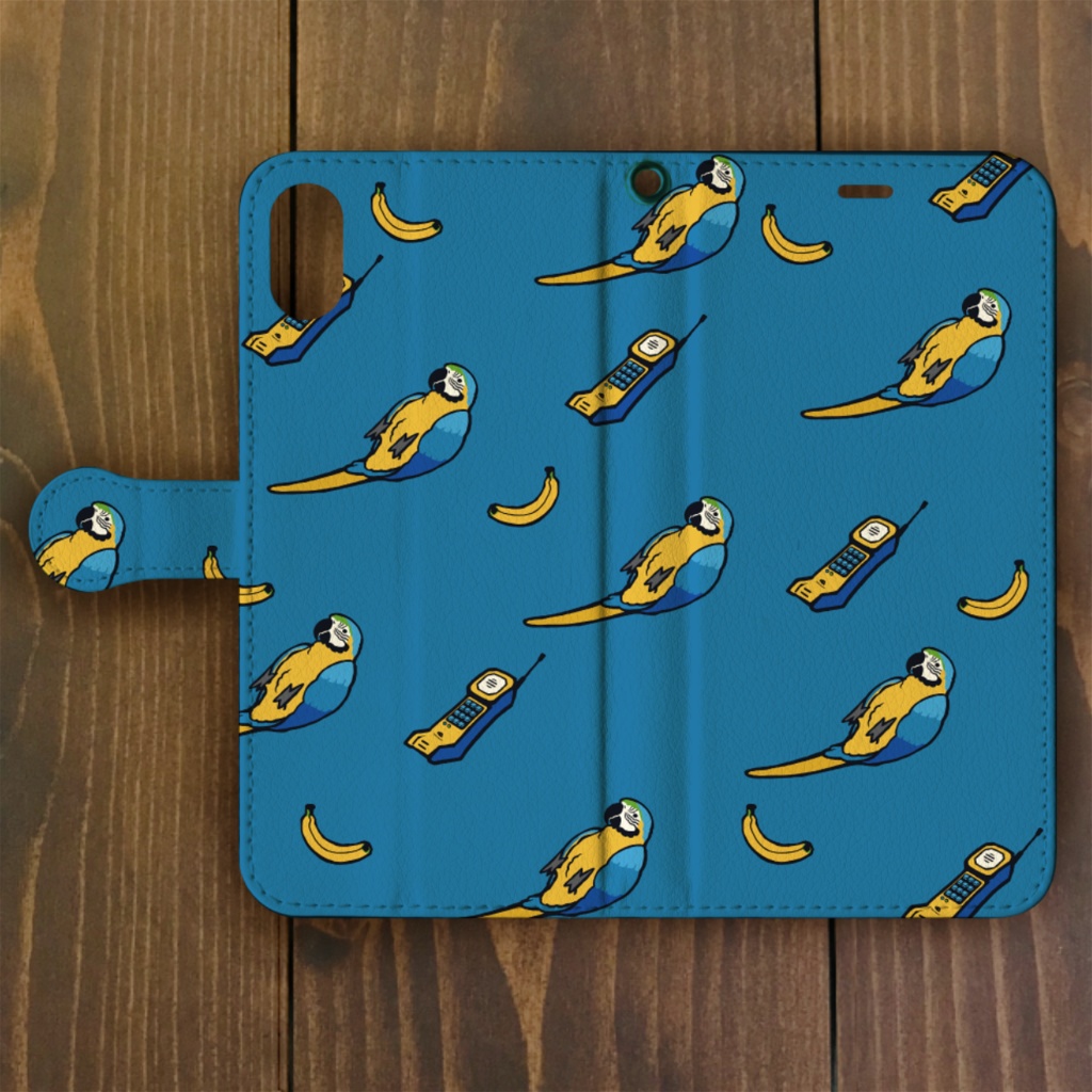 インコ【iPhone SE2・iPhone12対応】ルリコンゴウインコ・パターン・ブルー手帳型 スマホケース iPhone用【各機種あります】