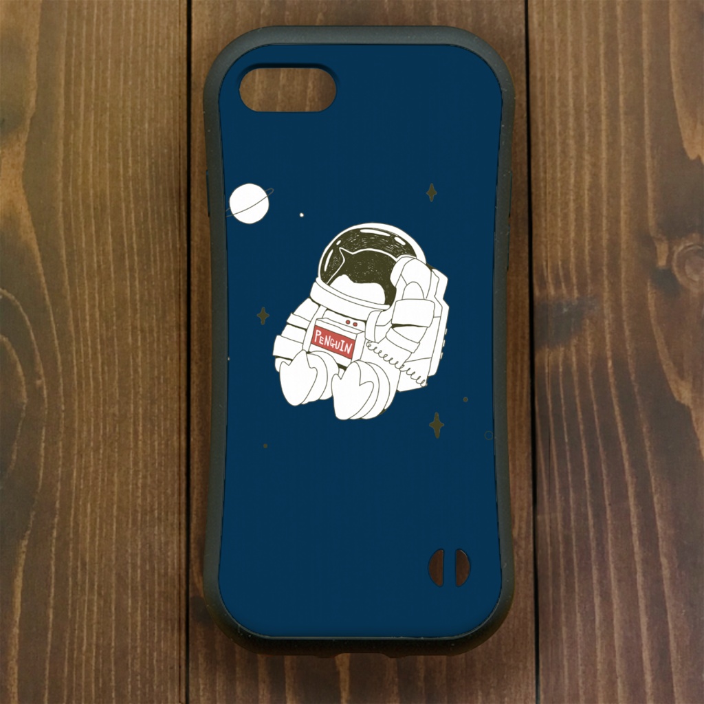 ペンギン【iPhone12・iPhone11対応】うちゅう・ネイビー グリップケース iPhone用【各機種あります】