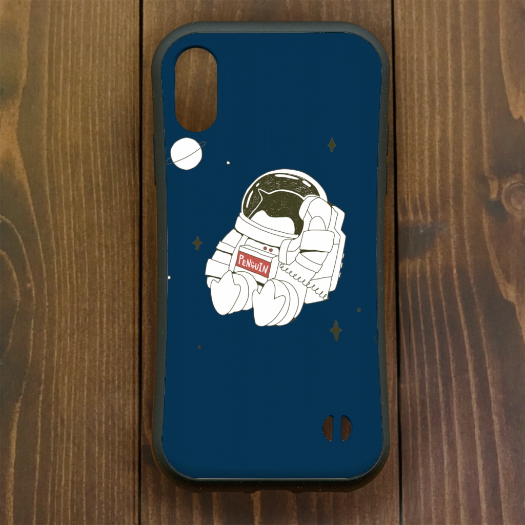 ペンギン【iPhone12・iPhone11対応】うちゅう・ネイビー グリップケース iPhone用【各機種あります】