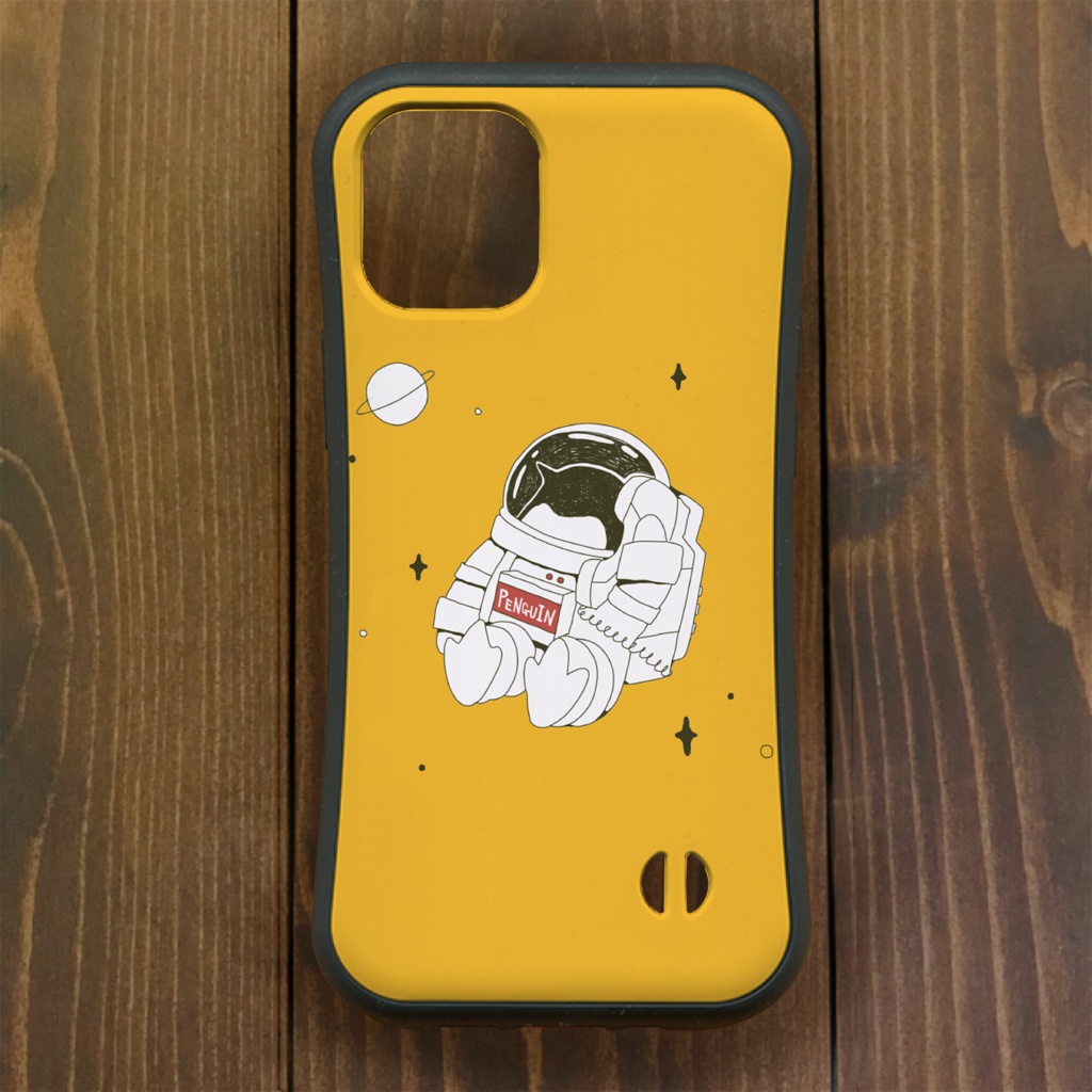 ペンギン【iPhone12・iPhone11対応】うちゅう・イエロー グリップケース iPhone用【各機種あります】