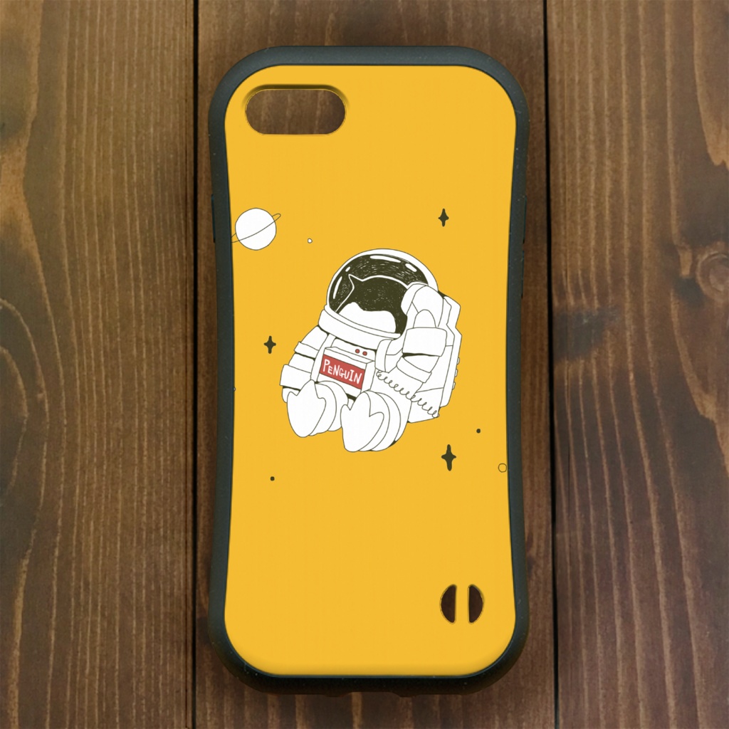 ペンギン【iPhone12・iPhone11対応】うちゅう・イエロー グリップケース iPhone用【各機種あります】