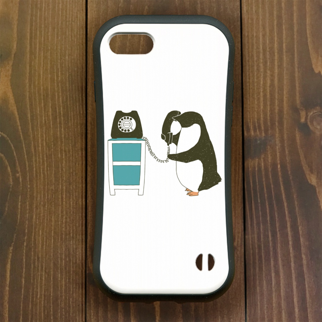 ペンギン【iPhone12・iPhone11対応】でんわ・ホワイト グリップケース iPhone用【各機種あります