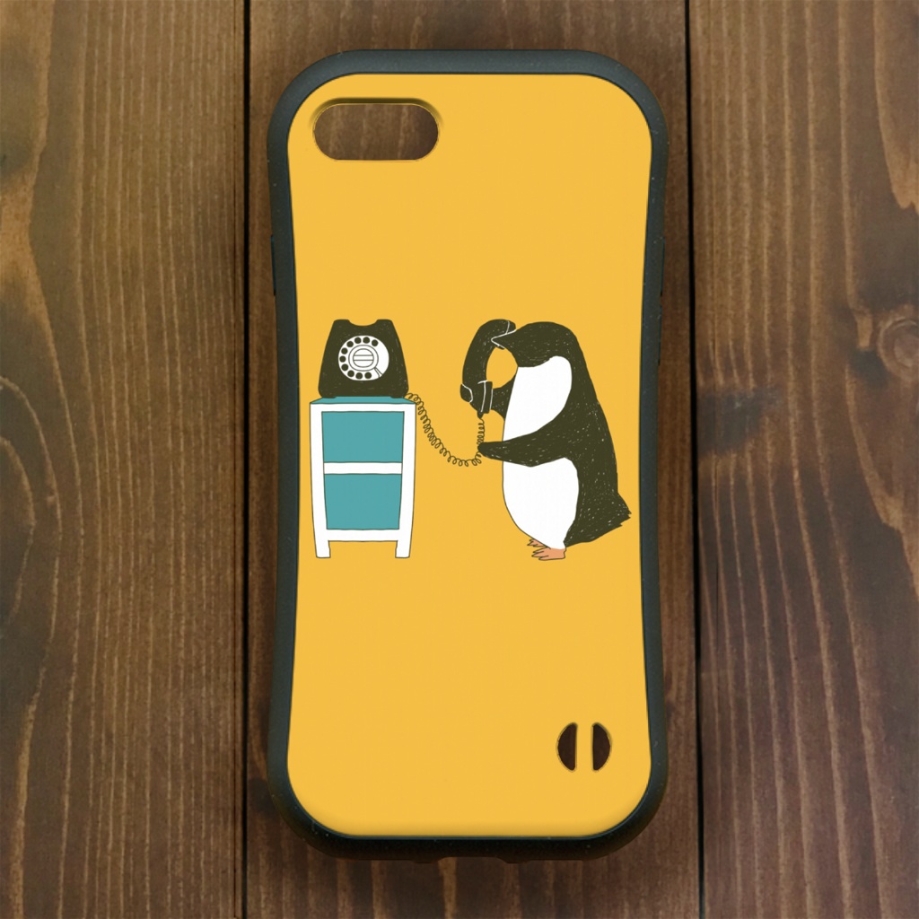 ペンギン【iPhone12・iPhone11対応】でんわ・イエロー グリップケース iPhone用【各機種あります