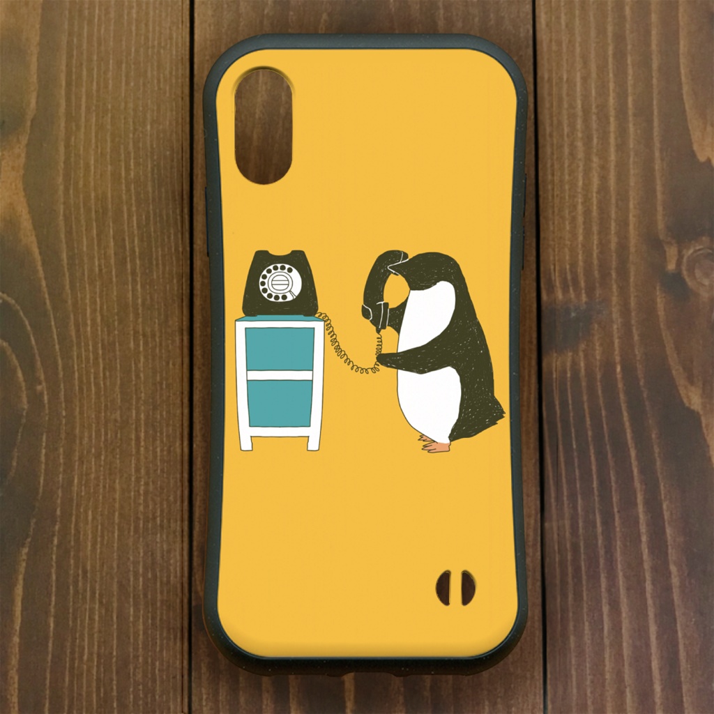 ペンギン【iPhone12・iPhone11対応】でんわ・イエロー グリップケース iPhone用【各機種あります