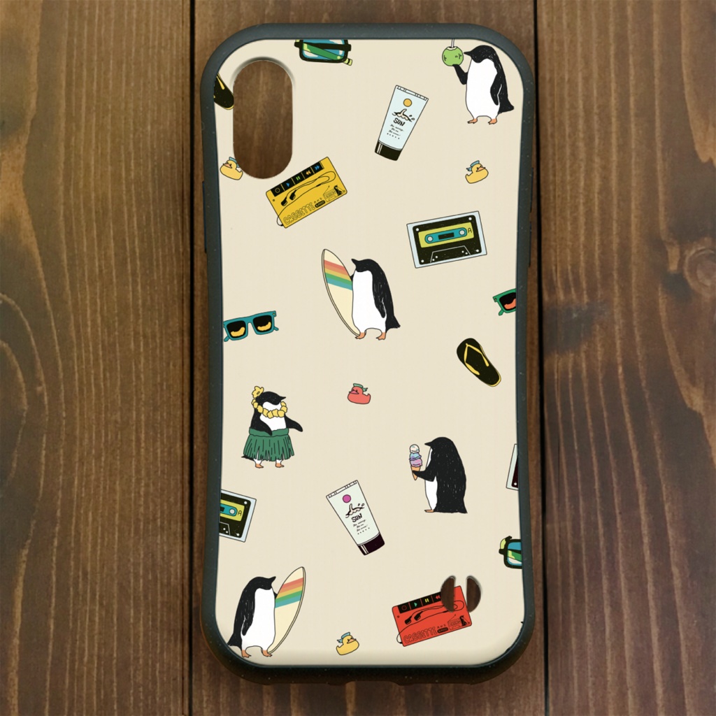ペンギン【iPhone12・iPhone11対応】ペンギンサマー1987・サンドカラー・グリップケース