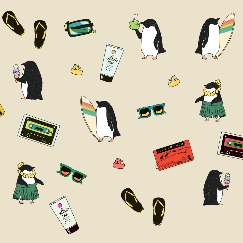 ペンギン【iPhone12・iPhone11対応】ペンギンサマー1987・サンドカラー・グリップケース