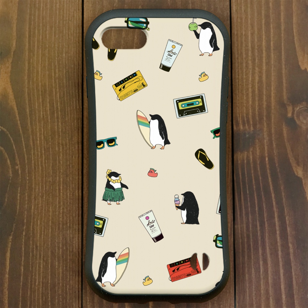 ペンギン【iPhone12・iPhone11対応】ペンギンサマー1987・サンドカラー・グリップケース