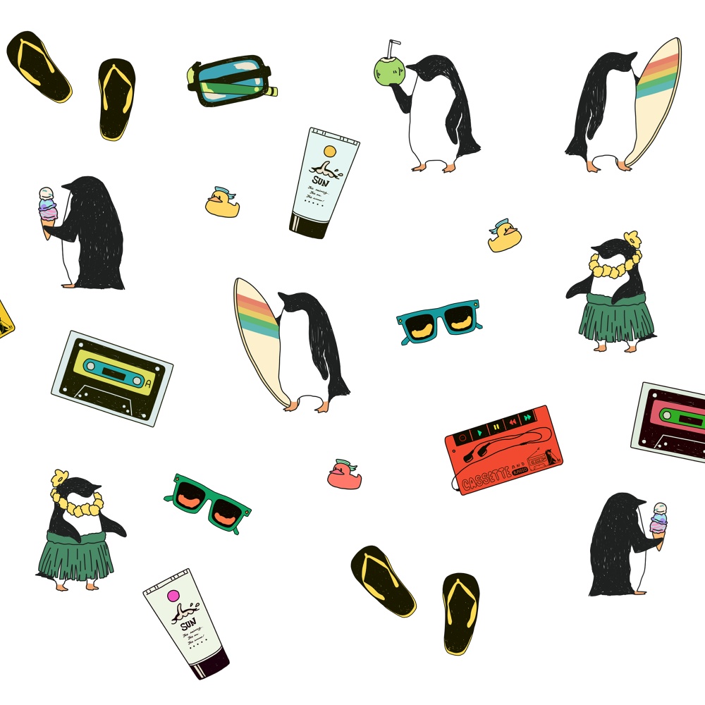 ペンギン【iPhone12・iPhone11対応】ペンギンサマー1987・ホワイト・グリップケース