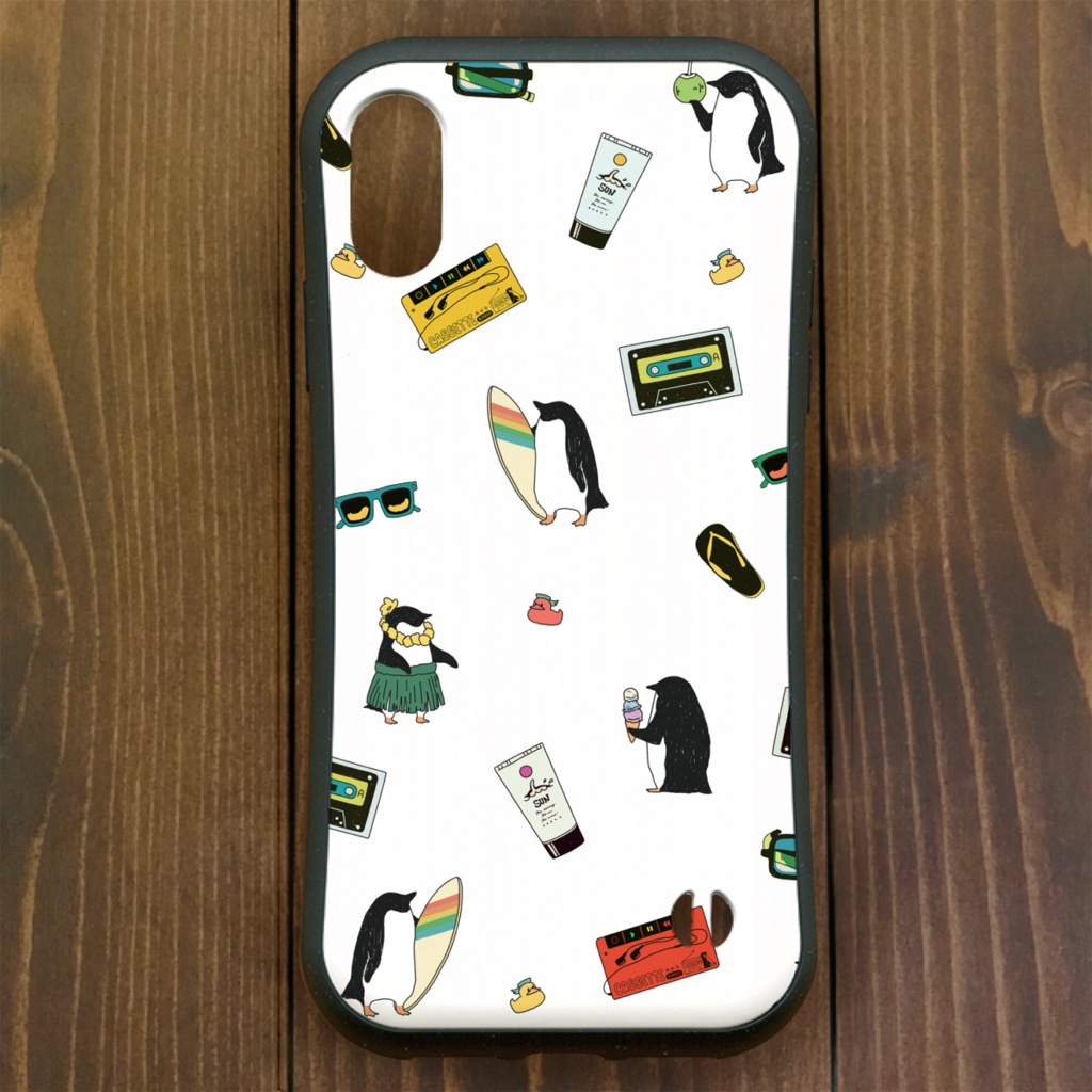 ペンギン【iPhone12・iPhone11対応】ペンギンサマー1987・ホワイト・グリップケース