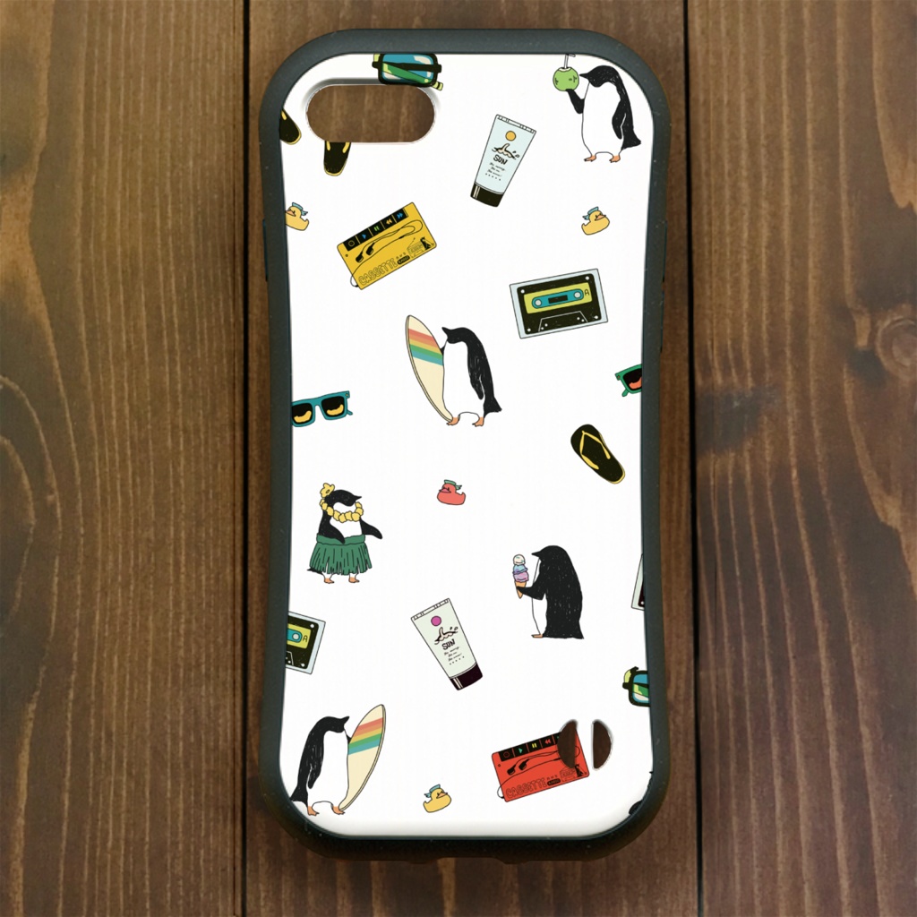 ペンギン【iPhone12・iPhone11対応】ペンギンサマー1987・ホワイト・グリップケース