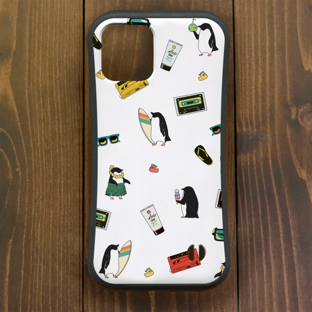 ペンギン【iPhone12・iPhone11対応】ペンギンサマー1987・ホワイト・グリップケース