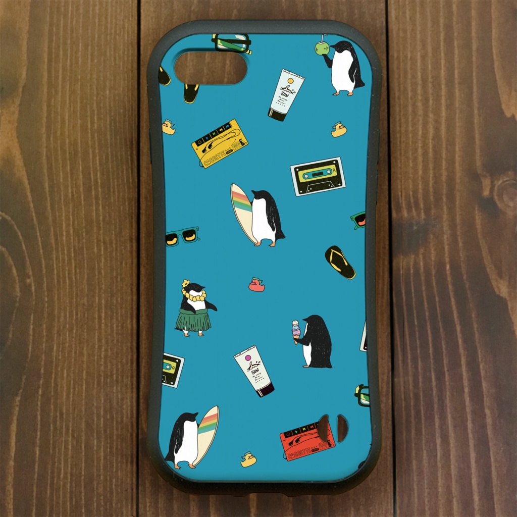 ペンギン【iPhone12・iPhone11対応】ペンギンサマー1987・ブルー・グリップケース