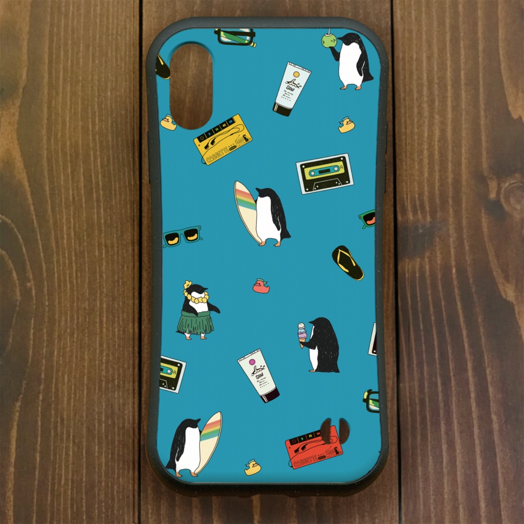 ペンギン【iPhone12・iPhone11対応】ペンギンサマー1987・ブルー・グリップケース