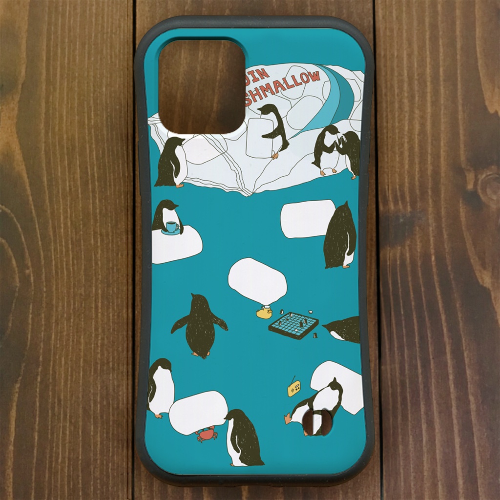 ペンギン【iPhone12・iPhone11対応】ペンギンマシュマロ・ブルー　グリップケース
