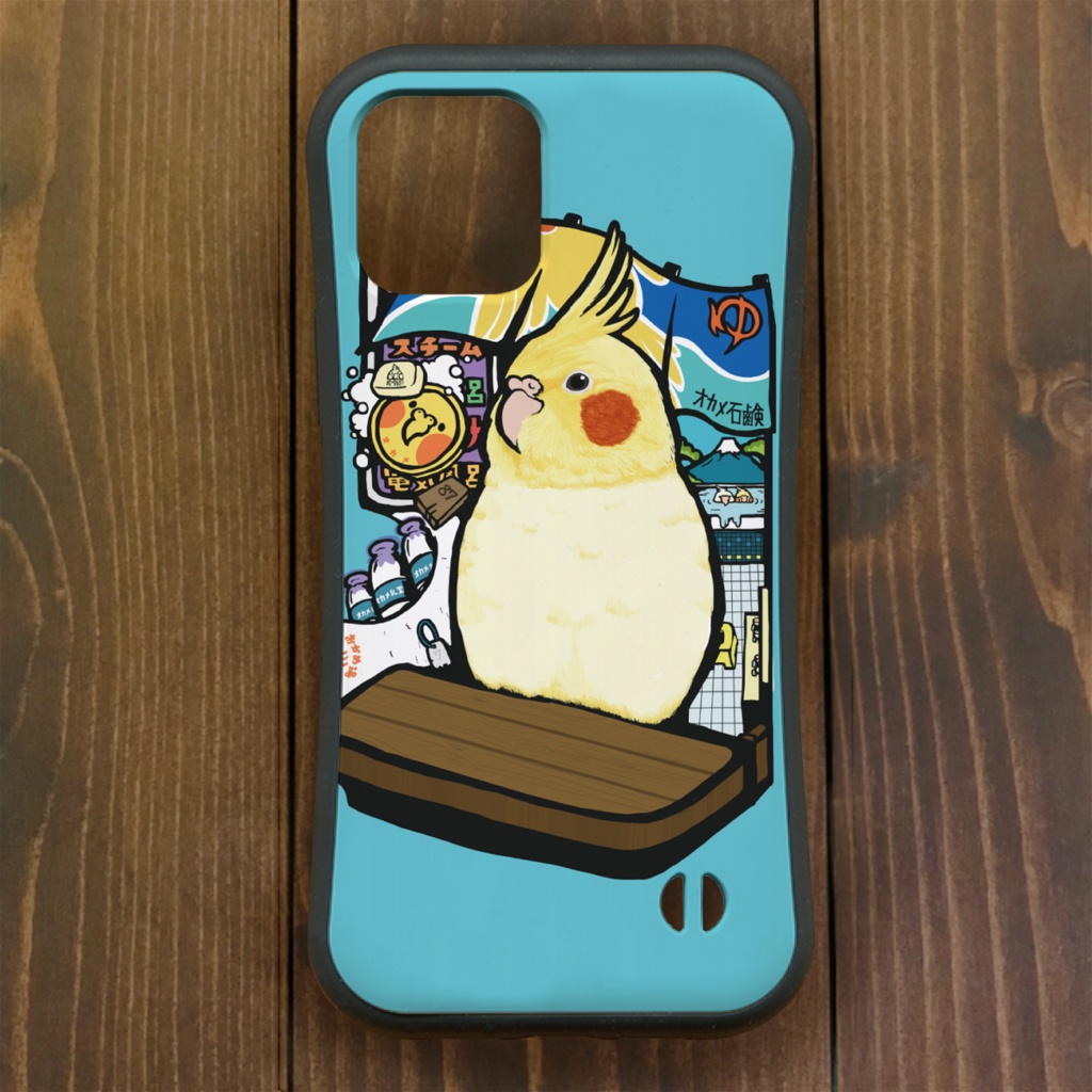 オカメインコ【iPhone12・iPhone11対応】おかめ湯　グリップケース