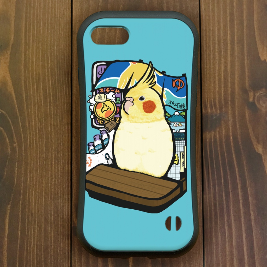 オカメインコ【iPhone12・iPhone11対応】おかめ湯 グリップケース