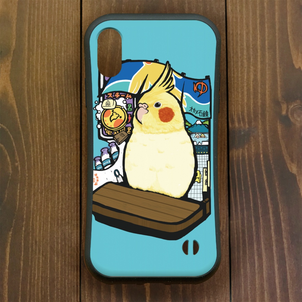 オカメインコ【iPhone12・iPhone11対応】おかめ湯 グリップケース