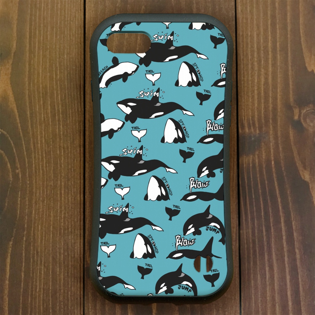 シャチ【iPhone12・iPhone11対応】シャチパターン・ブルー グリップケース