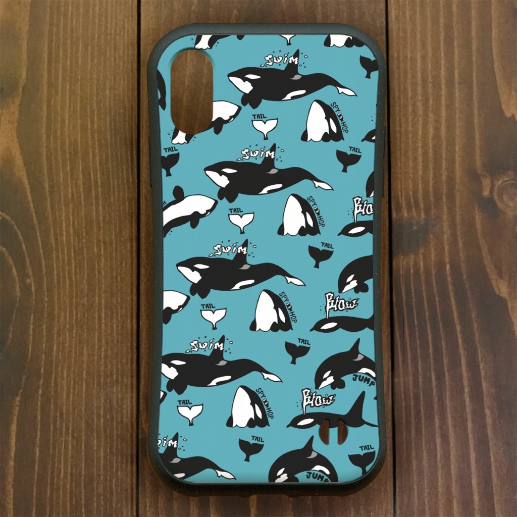 シャチ【iPhone12・iPhone11対応】シャチパターン・ブルー グリップケース
