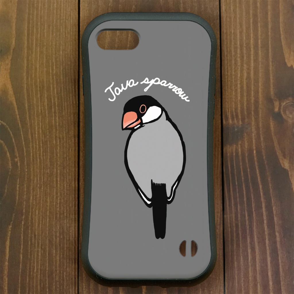 文鳥【iPhone12・iPhone11対応】ジャワスパロー・グレー グリップケース