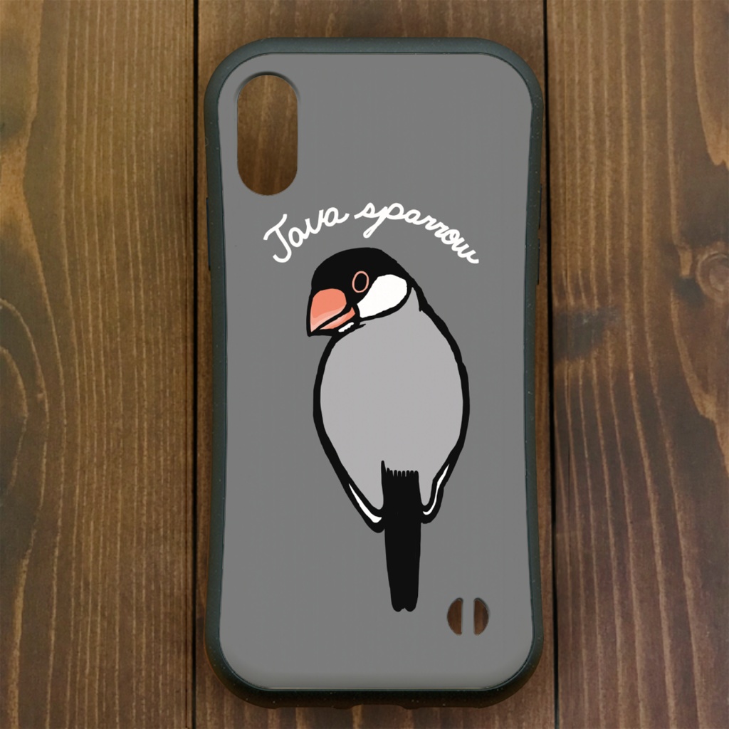 文鳥【iPhone12・iPhone11対応】ジャワスパロー・グレー グリップケース